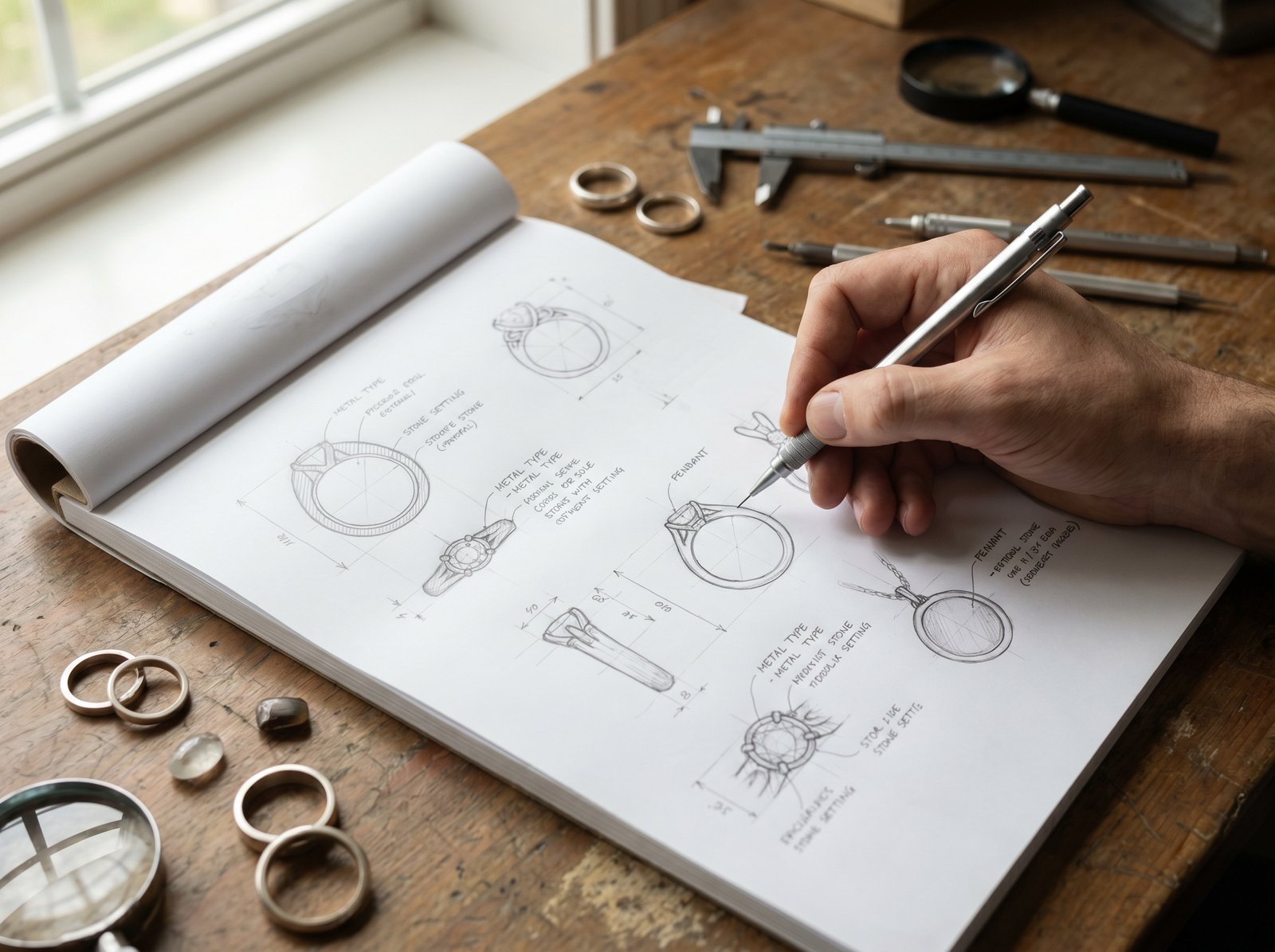 Step 1: Hand-sketched jewelry design