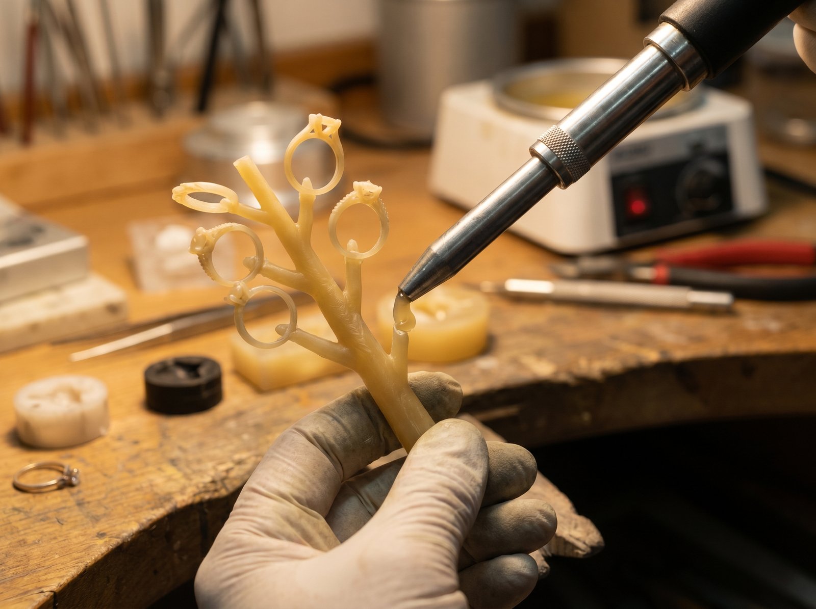 Step 4: Wax tree with multiple ring models
