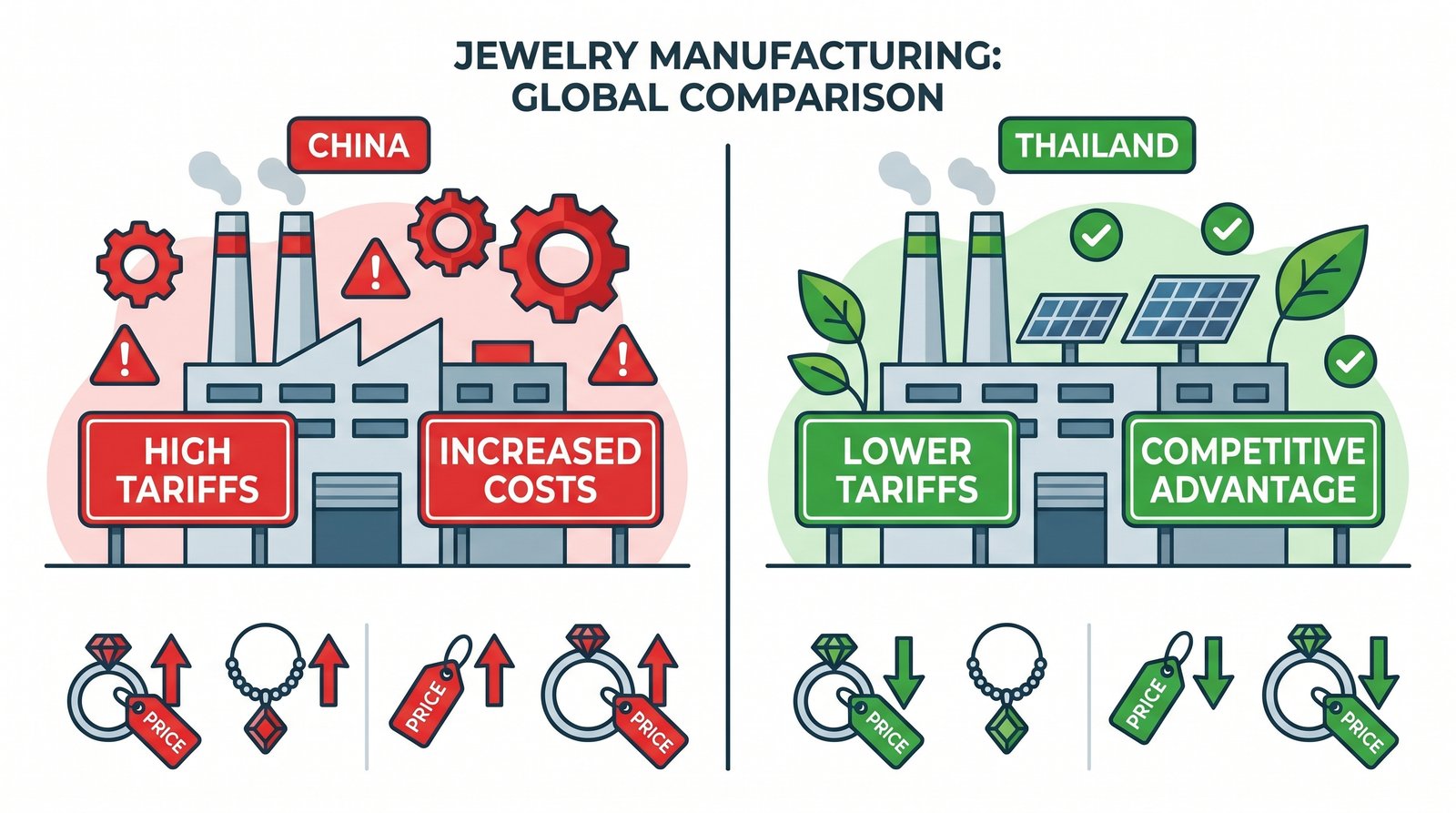 China vs Thailand jewelry tariff comparison